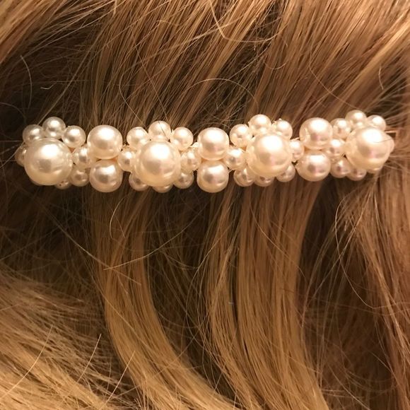 Faux Pearl single row 3.5" Barrette, VERY PRETTY - Picture 1 of 4
